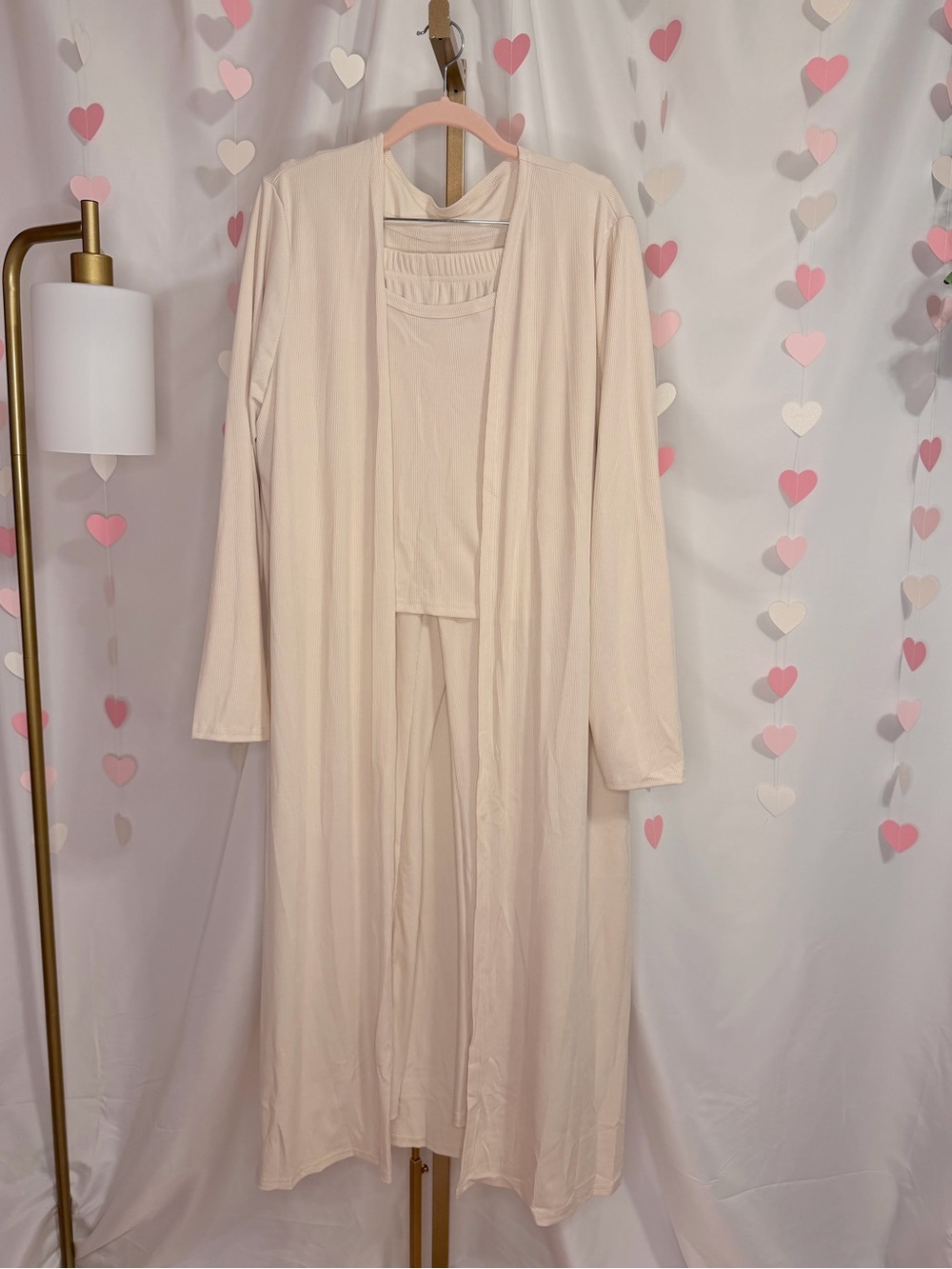 Long Cream Women's 3 piece set with tank, pants and long cardigan